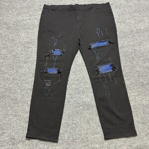 Manfinity Mens Jeans Size 6XL Black Distressed Blue Patchwork Streetwear Denim‎